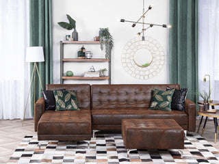 Corner Sofa Bed Brown Faux Leather Tufted Modern L-Shaped Modular 4 Seater Right Hand Chaise Longue Beliani