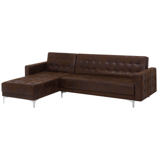Corner Sofa Bed Brown Faux Leather Tufted Modern L-Shaped Modular 4 Seater Right Hand Chaise Longue Beliani