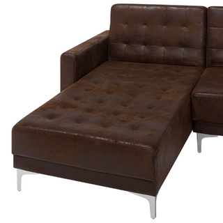 Corner Sofa Bed Brown Faux Leather Tufted Modern L-Shaped Modular 4 Seater Right Hand Chaise Longue Beliani