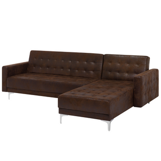 Corner Sofa Bed Brown Faux Leather Tufted Modern L-Shaped Modular 4 Seater Left Hand Chaise Longue Beliani