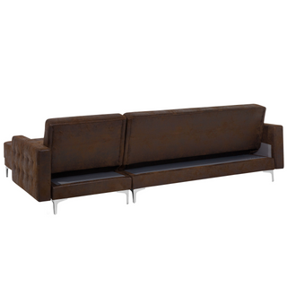 Corner Sofa Bed Brown Faux Leather Tufted Modern L-Shaped Modular 4 Seater Left Hand Chaise Longue Beliani