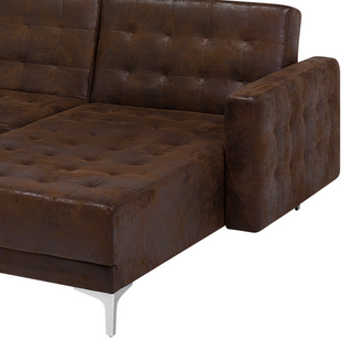 Corner Sofa Bed Brown Faux Leather Tufted Modern L-Shaped Modular 4 Seater Left Hand Chaise Longue Beliani