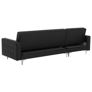 Corner Sofa Bed Black Faux Leather Tufted Modern L-Shaped Modular 4 Seater Right Hand Chaise Longue Beliani