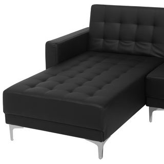 Corner Sofa Bed Black Faux Leather Tufted Modern L-Shaped Modular 4 Seater Right Hand Chaise Longue Beliani