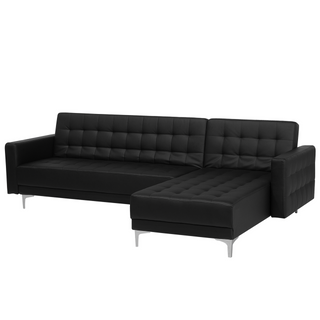 Corner Sofa Bed Black Faux Leather Tufted Modern L-Shaped Modular 4 Seater Left Hand Chaise Longue Beliani