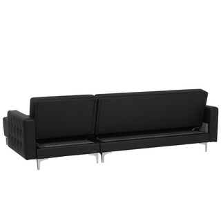 Corner Sofa Bed Black Faux Leather Tufted Modern L-Shaped Modular 4 Seater Left Hand Chaise Longue Beliani