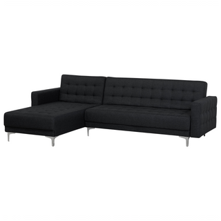 Corner Sofa Bed Graphite Grey Tufted Fabric Modern L-Shaped Modular 4 Seater Right Hand Chaise Longue Beliani - Sofa In Store