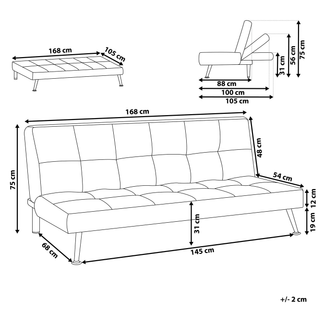Fabric Sofa Bed Brown 3-Seater Quilted Upholstery Click-Clack Guest Bed Armless Beliani - 49384 - Sofa In Store