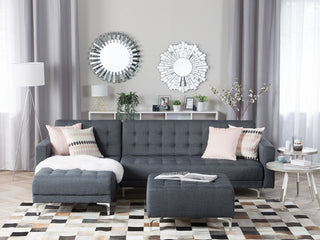 Corner Sofa Bed Dark Grey Tufted Fabric Modern L-Shaped Modular 4 Seater Right Hand Chaise Longue Beliani