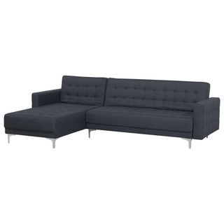 Corner Sofa Bed Dark Grey Tufted Fabric Modern L-Shaped Modular 4 Seater Right Hand Chaise Longue Beliani