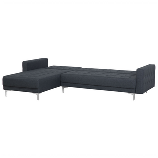Corner Sofa Bed Dark Grey Tufted Fabric Modern L-Shaped Modular 4 Seater Right Hand Chaise Longue Beliani