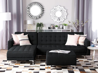 Corner Sofa Bed Graphite Grey Tufted Fabric Modern L-Shaped Modular 4 Seater Right Hand Chaise Longue Beliani - Sofa In Store