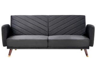 Sofa Bed Dark Black Velvet Fabric Modern Living Room 3 Seater Wooden Legs Track Arm Beliani - Sofa In Store