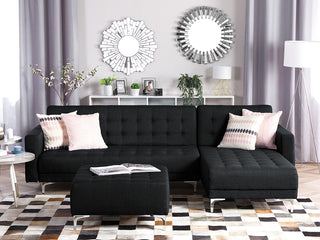 Corner Sofa Bed Graphite Grey Tufted Fabric Modern L-Shaped Modular 4 Seater with Ottoman Left Hand Chaise Longue Beliani