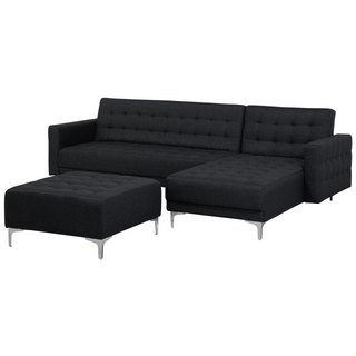 Corner Sofa Bed Graphite Grey Tufted Fabric Modern L-Shaped Modular 4 Seater with Ottoman Left Hand Chaise Longue Beliani