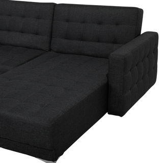 Corner Sofa Bed Graphite Grey Tufted Fabric Modern L-Shaped Modular 4 Seater with Ottoman Left Hand Chaise Longue Beliani