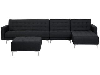 Corner Sofa Bed Graphite Grey Tufted Fabric Modern L-Shaped Modular 5 Seater with Ottoman Left Hand Chaise Longue Beliani - Sofa In Store
