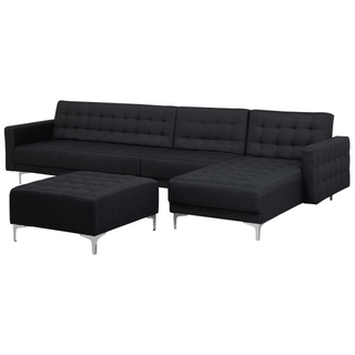 Corner Sofa Bed Graphite Grey Tufted Fabric Modern L-Shaped Modular 5 Seater with Ottoman Left Hand Chaise Longue Beliani - Sofa In Store