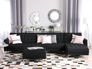Corner Sofa Bed Graphite Grey Tufted Fabric Modern L-Shaped Modular 5 Seater Left Hand Chaise Longue Beliani - Sofa In Store