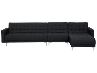 Corner Sofa Bed Graphite Grey Tufted Fabric Modern L-Shaped Modular 5 Seater Left Hand Chaise Longue Beliani - Sofa In Store