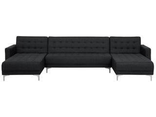 Corner Sofa Bed Graphite Grey Tufted Fabric Modern U-Shaped Modular 5 Seater with Chaise Lounges Beliani - Sofa In Store