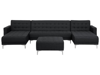 Corner Sofa Bed Graphite Grey Tufted Fabric Modern U-Shaped Modular 5 Seater with Ottoman Chaise Lounges Beliani - Sofa In Store