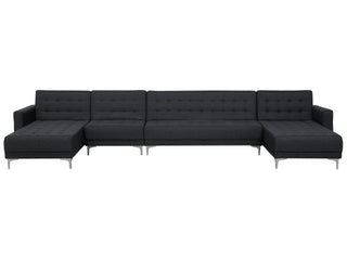 Corner Sofa Bed Graphite Grey Tufted Fabric Modern U-Shaped Modular 6 Seater with Chaise Lounges Beliani - Sofa In Store