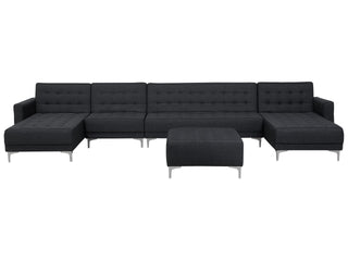 Corner Sofa Bed Graphite Grey Tufted Fabric Modern U-Shaped Modular 6 Seater with Ottoman Chaise Lounges Beliani - Sofa In Store
