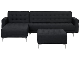 Corner Sofa Bed Graphite Grey Tufted Fabric Modern L-Shaped Modular 4 Seater with Ottoman Right Hand Chaise Longue Beliani - Sofa In Store