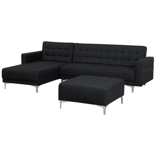 Corner Sofa Bed Graphite Grey Tufted Fabric Modern L-Shaped Modular 4 Seater with Ottoman Right Hand Chaise Longue Beliani - Sofa In Store