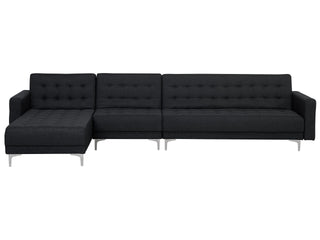 Corner Sofa Bed Graphite Grey Tufted Fabric Modern L-Shaped Modular 5 Seater Right Hand Chaise Longue Beliani - Sofa In Store