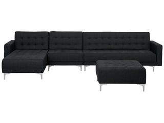 Corner Sofa Bed Graphite Grey Tufted Fabric Modern L-Shaped Modular 5 Seater with Ottoman Right Hand Chaise Longue Beliani - Sofa In Store