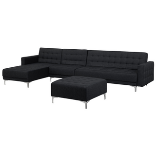 Corner Sofa Bed Graphite Grey Tufted Fabric Modern L-Shaped Modular 5 Seater with Ottoman Right Hand Chaise Longue Beliani - Sofa In Store