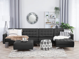 Corner Sofa Bed Black Faux Leather Tufted Modern L-Shaped Modular 5 Seater Left Hand Chaise Longue Beliani