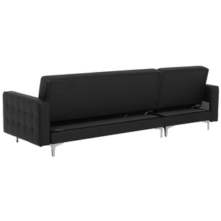 Corner Sofa Bed Black Faux Leather Tufted Modern L-Shaped Modular 4 Seater with Ottoman Right Hand Chaise Longue Beliani