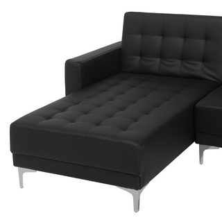 Corner Sofa Bed Black Faux Leather Tufted Modern L-Shaped Modular 4 Seater with Ottoman Right Hand Chaise Longue Beliani