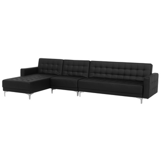 Corner Sofa Bed Black Faux Leather Tufted Modern L-Shaped Modular 5 Seater Right Hand Chaise Longue Beliani