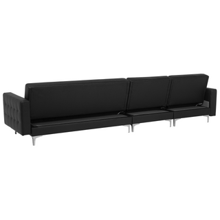 Corner Sofa Bed Black Faux Leather Tufted Modern L-Shaped Modular 5 Seater Right Hand Chaise Longue Beliani