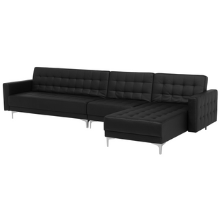 Corner Sofa Bed Black Faux Leather Tufted Modern L-Shaped Modular 5 Seater Left Hand Chaise Longue Beliani