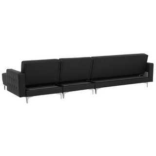 Corner Sofa Bed Black Faux Leather Tufted Modern L-Shaped Modular 5 Seater Left Hand Chaise Longue Beliani