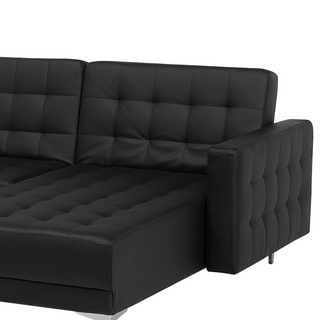 Corner Sofa Bed Black Faux Leather Tufted Modern L-Shaped Modular 5 Seater Left Hand Chaise Longue Beliani