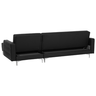 Corner Sofa Bed Black Faux Leather Tufted Modern L-Shaped Modular 4 Seater with Ottoman Left Hand Chaise Longue Beliani