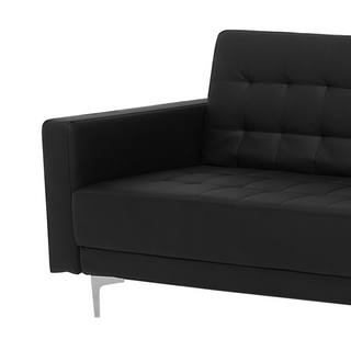 Corner Sofa Bed Black Faux Leather Tufted Modern L-Shaped Modular 4 Seater with Ottoman Left Hand Chaise Longue Beliani