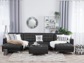 Corner Sofa Bed Black Faux Leather Tufted Modern U-Shaped Modular 5 Seater with Chaise Lounges Beliani