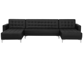Corner Sofa Bed Black Faux Leather Tufted Modern U-Shaped Modular 5 Seater with Chaise Lounges Beliani
