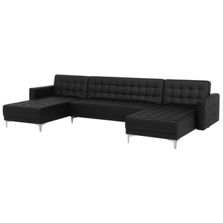 Corner Sofa Bed Black Faux Leather Tufted Modern U-Shaped Modular 5 Seater with Chaise Lounges Beliani
