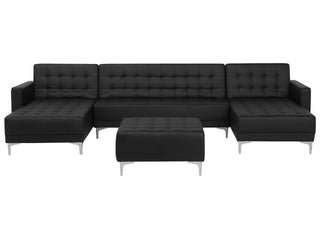 Corner Sofa Bed Black Faux Leather Tufted Modern U-Shaped Modular 5 Seater with Ottoman Chaise Lounges Beliani - Sofa In Store