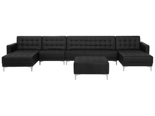 Corner Sofa Bed Black Faux Leather Tufted Modern U-Shaped Modular 6 Seater with Ottoman Chaise Lounges Beliani - Sofa In Store