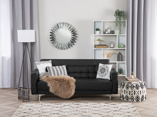 Sofa Bed Black Faux Leather Tufted Modern Living Room Modular 3 Seater Silver Legs Track Arm Beliani - Sofa In Store