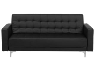 Sofa Bed Black Faux Leather Tufted Modern Living Room Modular 3 Seater Silver Legs Track Arm Beliani - Sofa In Store